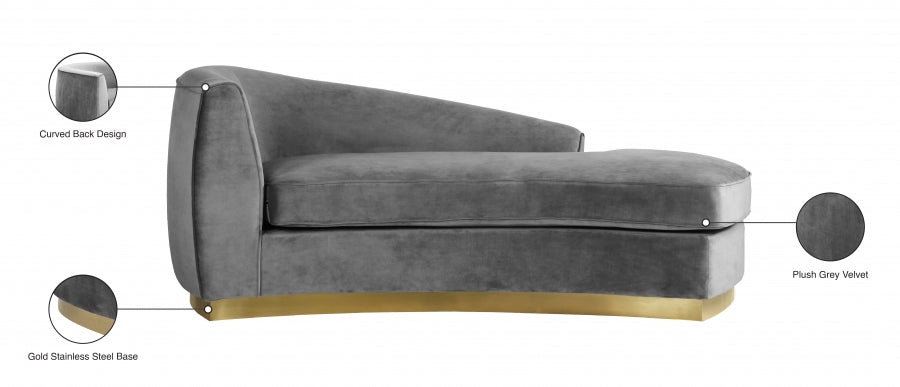 Julian Grey Velvet Chaise Lounge - 620Grey-Chaise - Vega Furniture