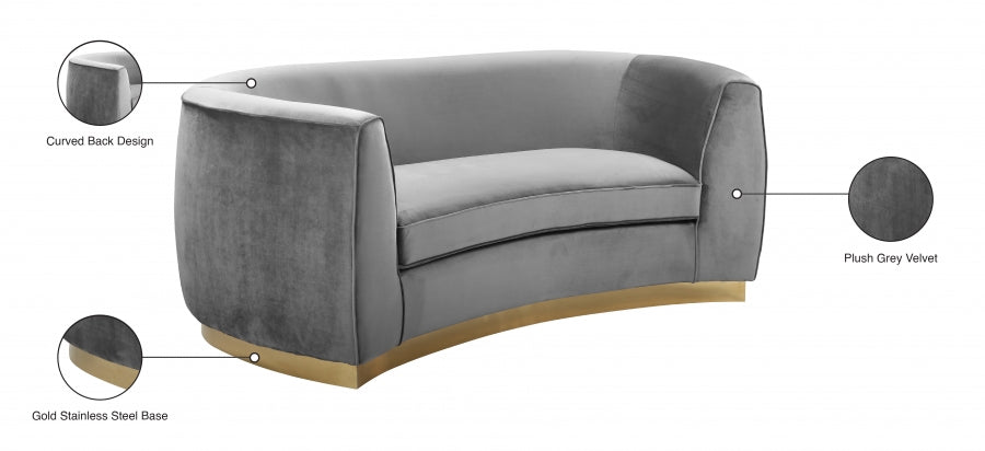 Julian Grey Velvet Loveseat - 620Grey-L - Vega Furniture