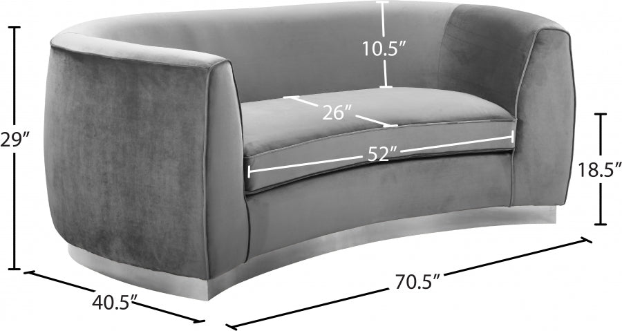 Julian Grey Velvet Loveseat - 621Grey-L - Vega Furniture