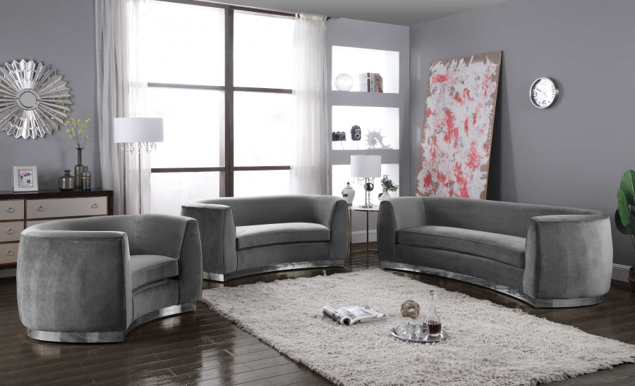 Julian Grey Velvet Sofa - 621Grey-S - Vega Furniture