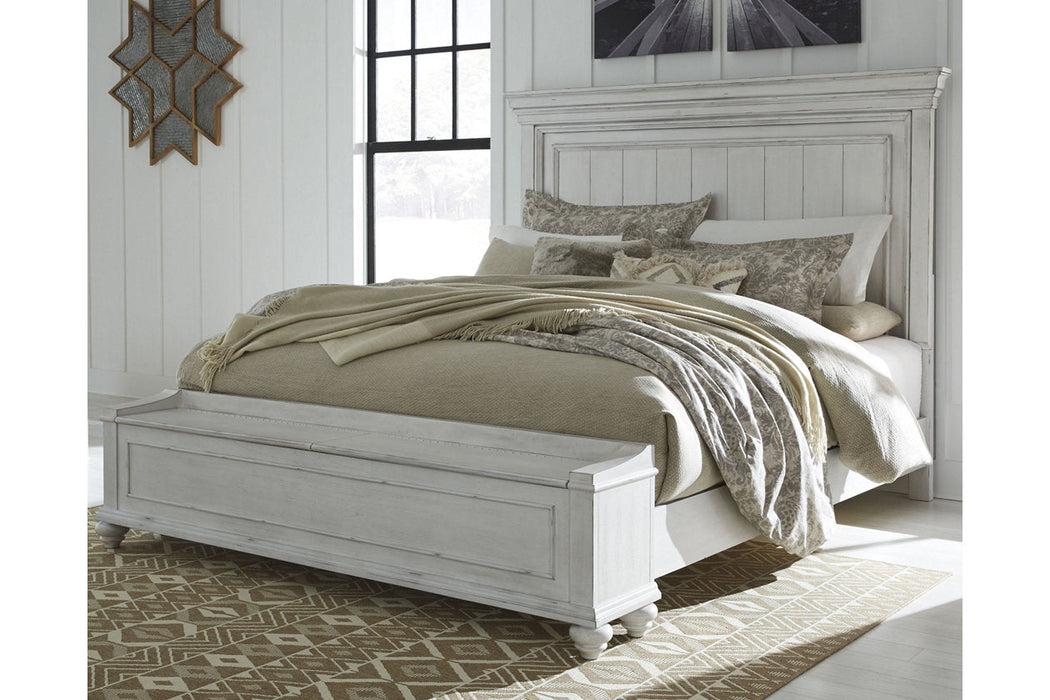 Kanwyn Whitewash King Panel Bed with Storage Bench - SET | B777-56S | B777-58 | B777-97 - Vega Furniture