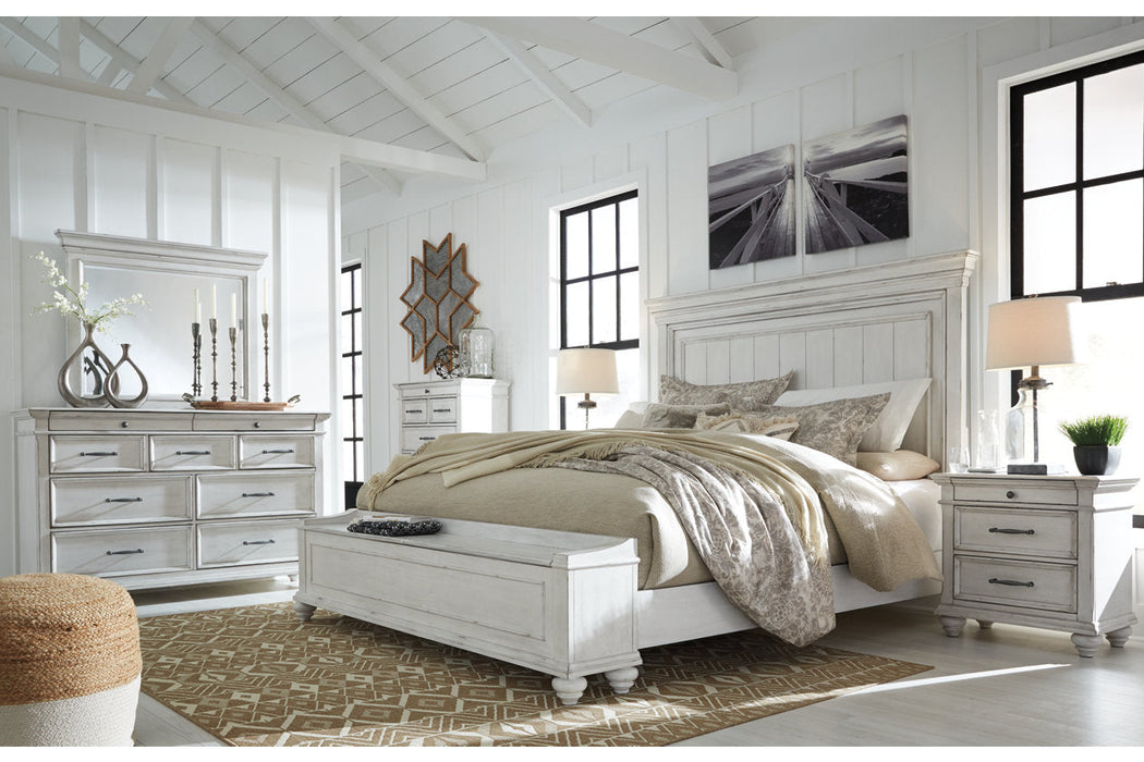 Kanwyn Whitewash King Panel Bed with Storage Bench - SET | B777-56S | B777-58 | B777-97 - Vega Furniture