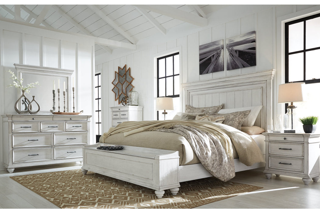 Kanwyn Whitewash King Panel Bed with Storage Bench - SET | B777-56S | B777-58 | B777-97 - Vega Furniture