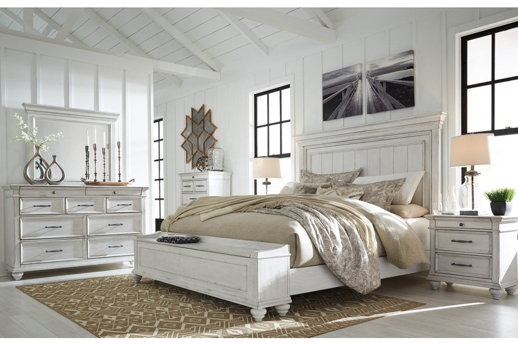 Kanwyn Whitewash Queen Panel Bed with Storage Bench - SET | B777-54S | B777-57 | B777-96 - Vega Furniture