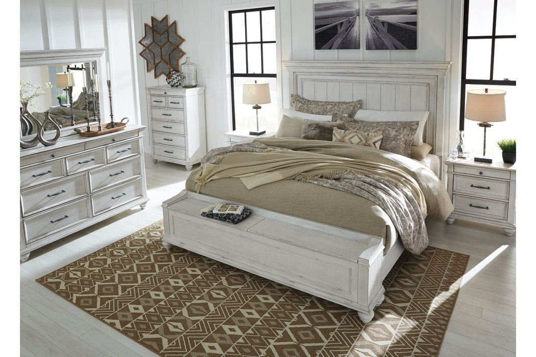 Kanwyn Whitewash Queen Panel Bed with Storage Bench - SET | B777-54S | B777-57 | B777-96 - Vega Furniture