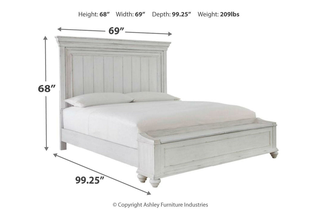 Kanwyn Whitewash Queen Panel Bed with Storage Bench - SET | B777-54S | B777-57 | B777-96 - Vega Furniture