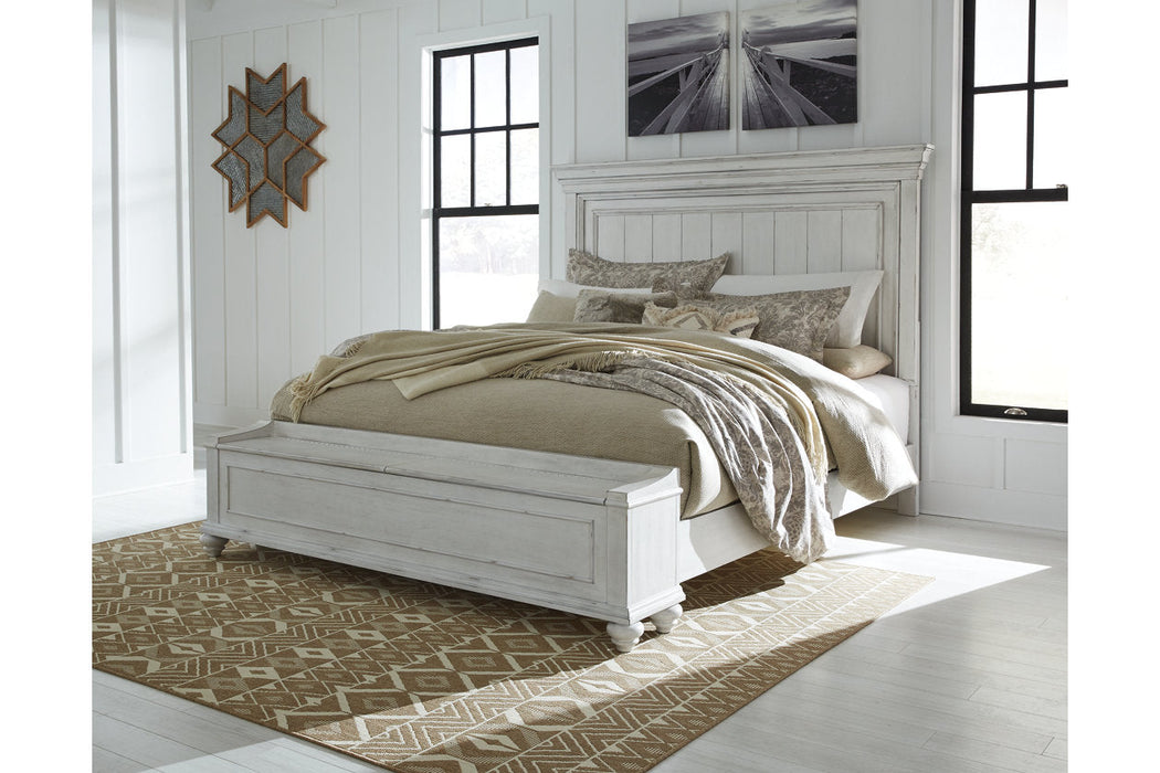 Kanwyn Whitewash Queen Panel Bed with Storage Bench - SET | B777-54S | B777-57 | B777-96 - Vega Furniture