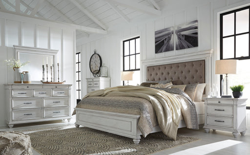 Kanwyn Whitewash Upholstered Panel Bedroom Set - SET | B777-54 | B777-157 | B777-96 | B777-46 | B777-93 - Vega Furniture
