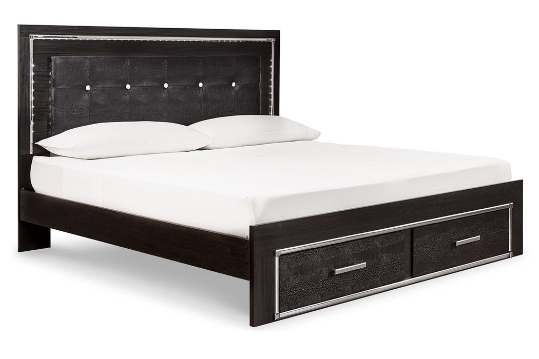 Kaydell Black King Upholstered Panel Bed with Storage - SET | B100-14 | B1420-56S | B1420-58 | B1420-95 - Vega Furniture