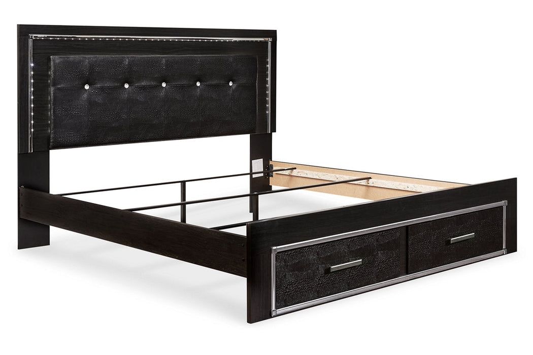 Kaydell Black King Upholstered Panel Bed with Storage - SET | B100-14 | B1420-56S | B1420-58 | B1420-95 - Vega Furniture