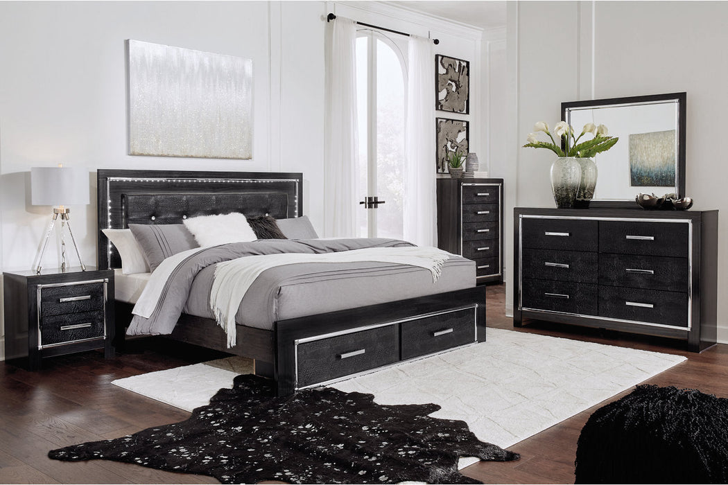 Kaydell Black King Upholstered Panel Bed with Storage - SET | B100-14 | B1420-56S | B1420-58 | B1420-95 - Vega Furniture