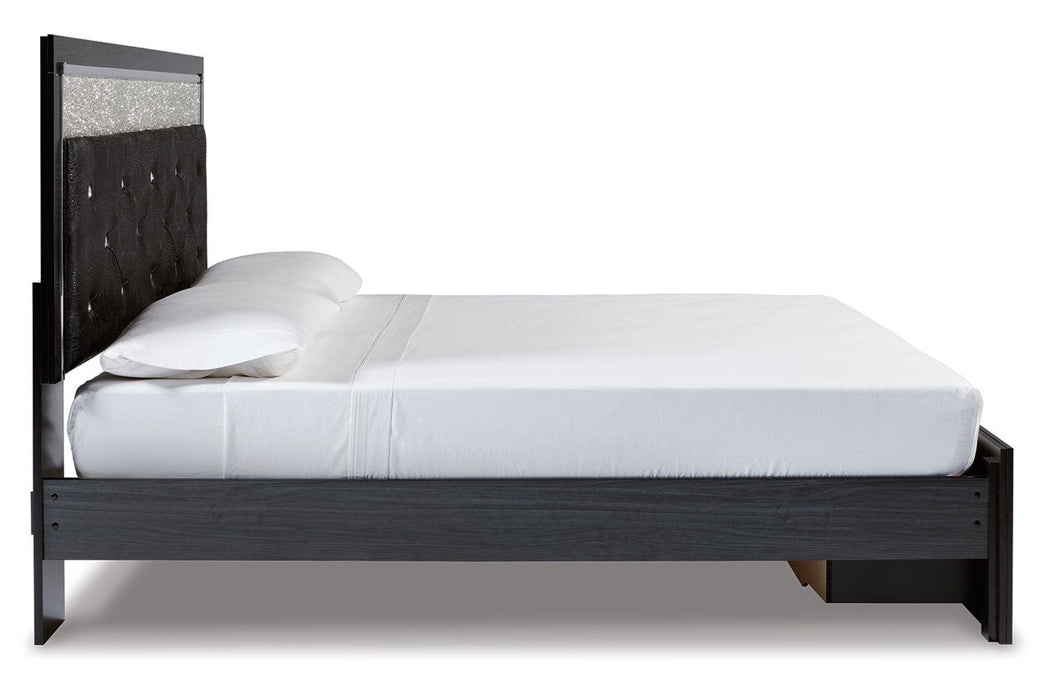 Kaydell Black King Upholstered Panel Storage Bed - SET | B1420-158 | B1420-56S | B1420-97 - Vega Furniture