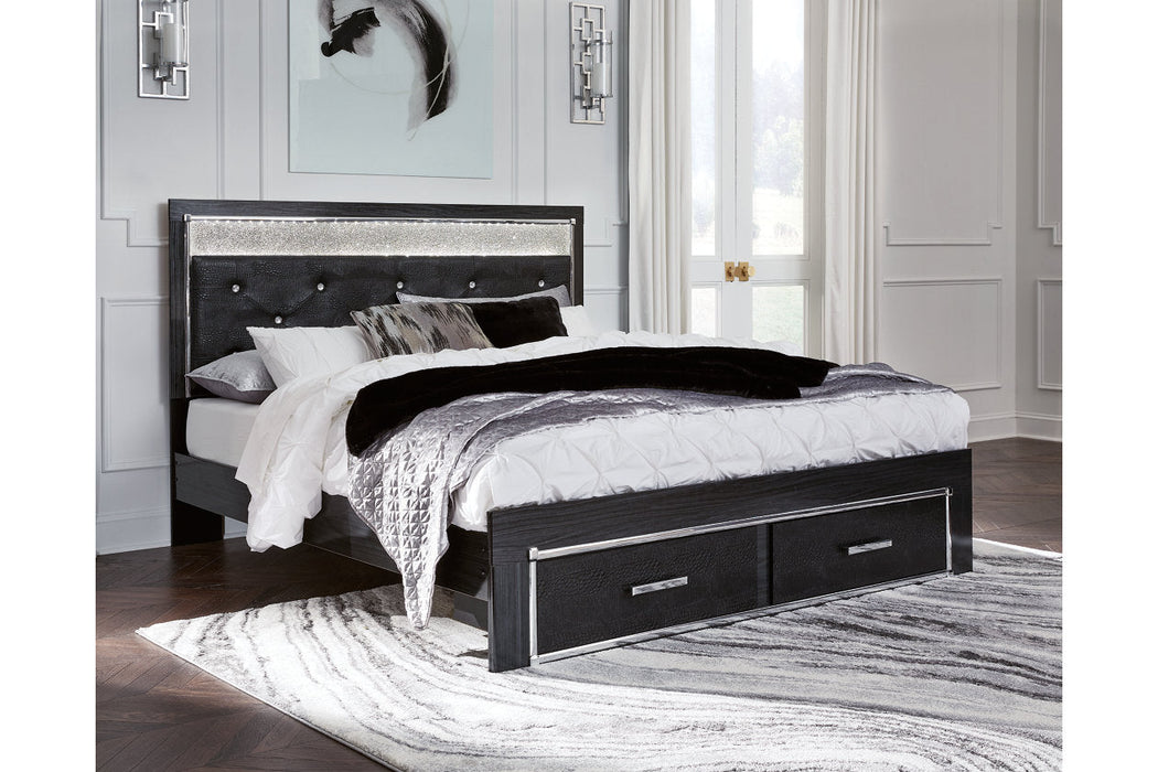 Kaydell Black King Upholstered Panel Storage Platform Bed - SET | B100-14 | B1420-158 | B1420-56S | B1420-95 - Vega Furniture