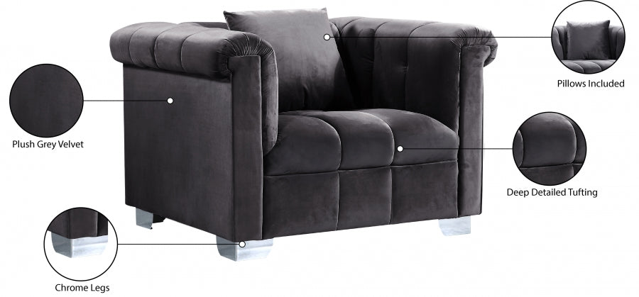 Kayla Grey Velvet Chair - 615Grey-C - Vega Furniture