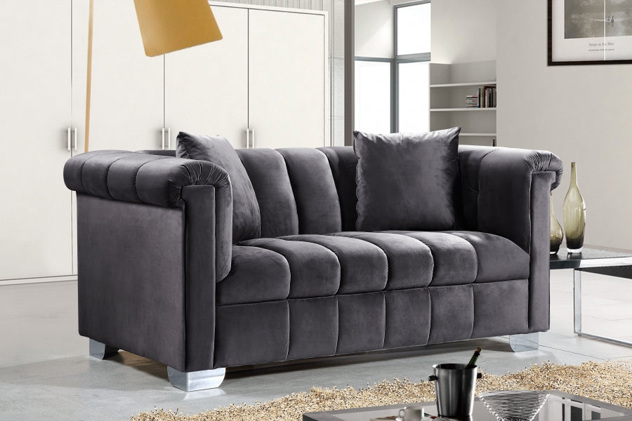 Kayla Grey Velvet Loveseat - 615Grey-L - Vega Furniture