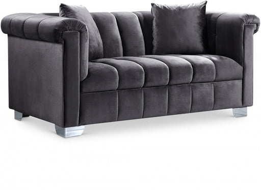 Kayla Grey Velvet Loveseat - 615Grey-L - Vega Furniture