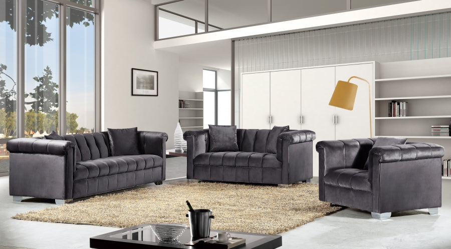 Kayla Grey Velvet Sofa - 615Grey-S - Vega Furniture