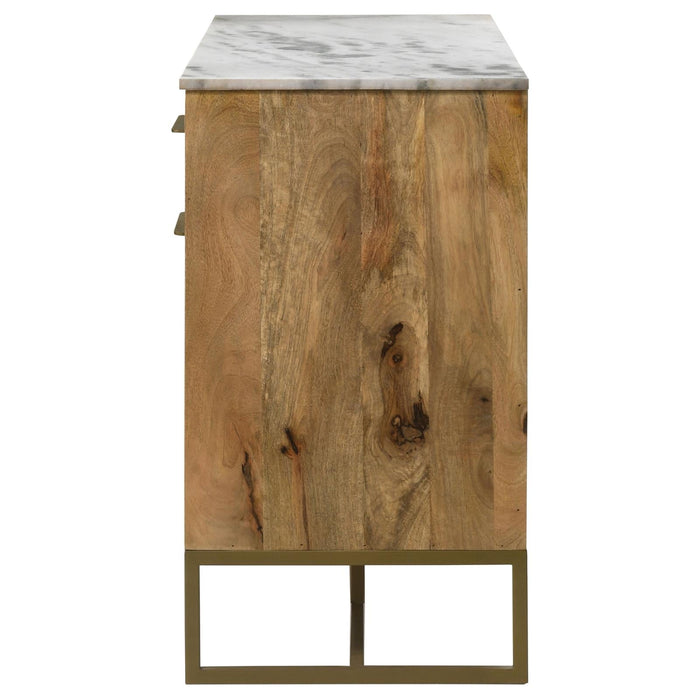 Keaton Natural/Antique Gold 3-Door Accent Cabinet with Marble Top - 951138 - Vega Furniture