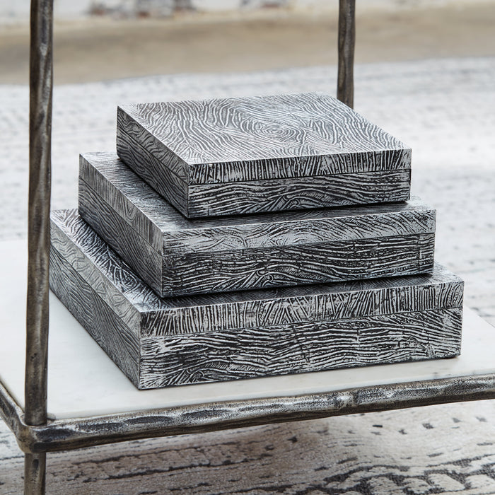 Keldy Antique Pewter Finish Box, Set of 3 - A2000491 - Vega Furniture