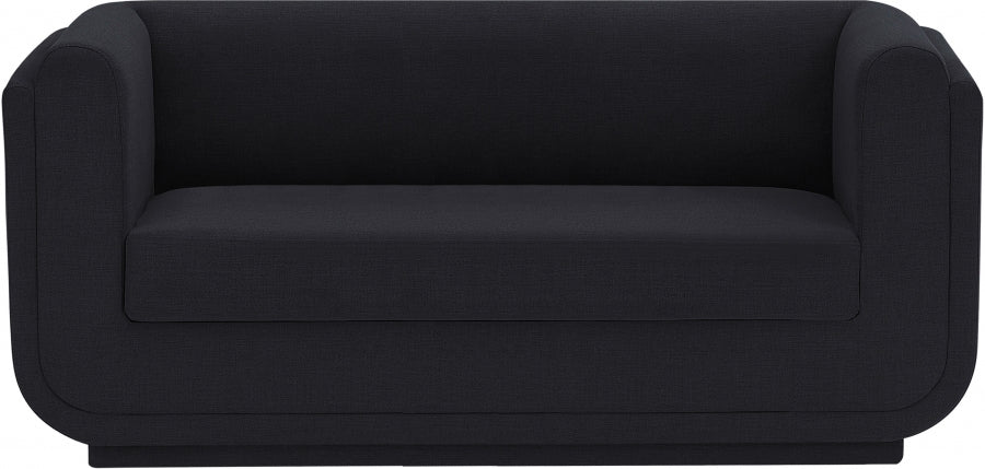 Kimora Linen Textured Fabric Loveseat Black - 151Black-L - Vega Furniture