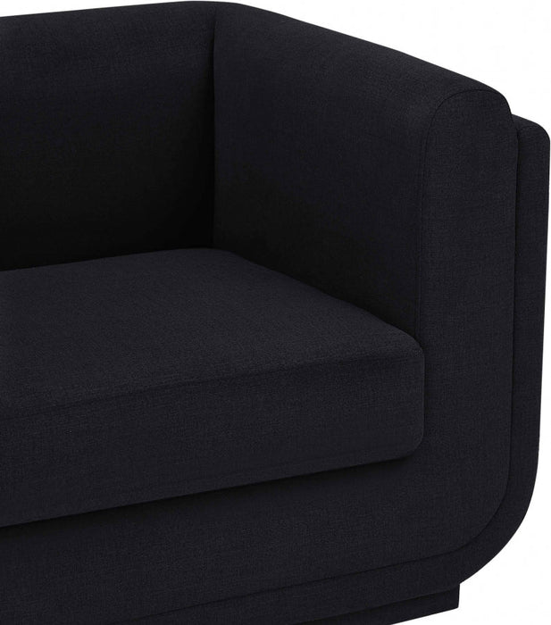 Kimora Linen Textured Fabric Loveseat Black - 151Black-L - Vega Furniture