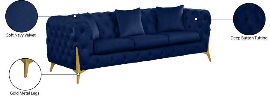 Kingdom Blue Velvet Sofa - 695Navy-S - Vega Furniture