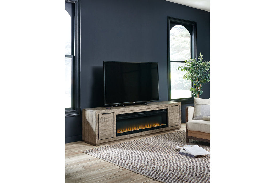 Krystanza Weathered Gray TV Stand with Electric Fireplace - SET | W100-22 | W760-78 - Vega Furniture