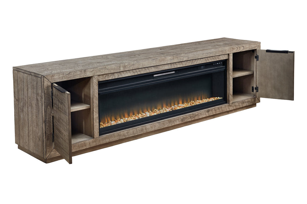 Krystanza Weathered Gray TV Stand with Electric Fireplace - SET | W100-22 | W760-78 - Vega Furniture