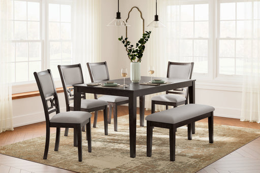 Langwest Brown Dining Table and 4 Chairs and Bench (Set of 6) - D422-325 - Vega Furniture
