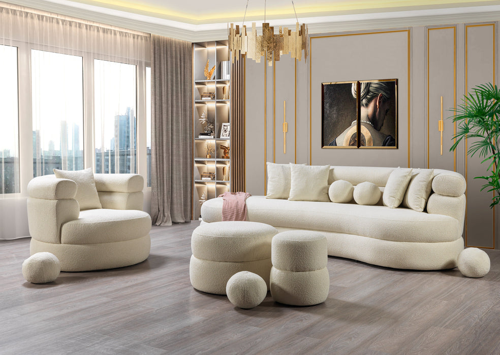Larissa Ivory Boucle Round Ottoman - LARISSAIVORY-OTT - Vega Furniture