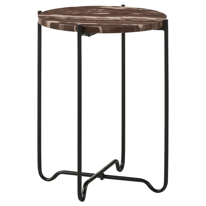 Latifa Red/Black Round Accent Table with Marble Top - 936010 - Vega Furniture