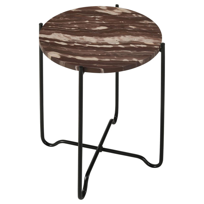 Latifa Red/Black Round Accent Table with Marble Top - 936010 - Vega Furniture