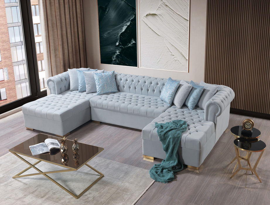 Lauren Pearl Velvet Double Chaise Sectional - LAURENPEARL-SEC - Vega Furniture