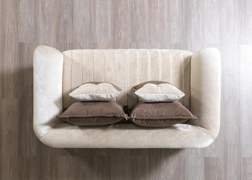 Leina Ivory-Coffee Velvet Loveseat - LEINAIVORY-COFFEE-L - Vega Furniture