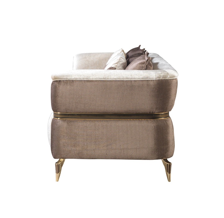 Leina Ivory-Coffee Velvet Loveseat - LEINAIVORY-COFFEE-L - Vega Furniture