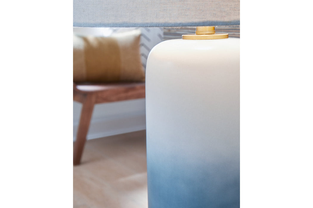 Lemrich White/Teal Table Lamp - L123874 - Vega Furniture