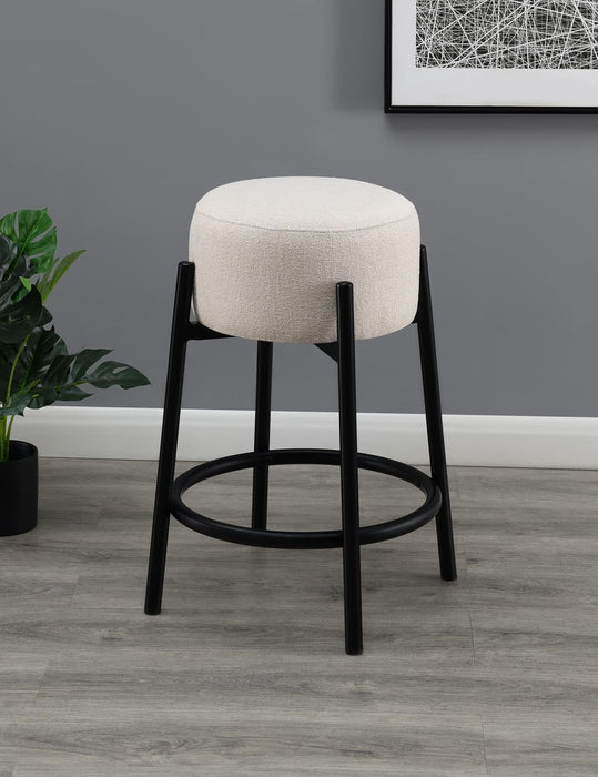 Leonard Upholstered Backless Round Stools White/Black (Set of 2) - 182175 - Vega Furniture