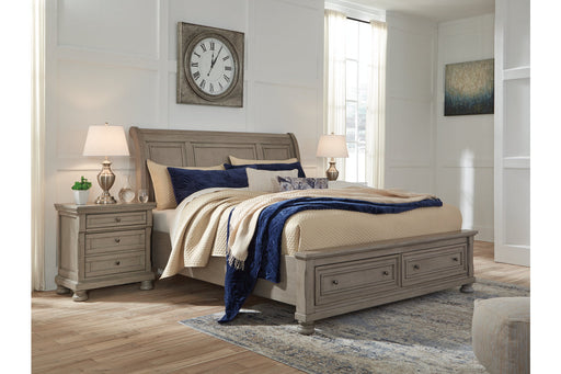 Lettner Light Gray Queen Sleigh Bed with 2 Storage Drawers - SET | B733-77 | B733-98 | B733-74 - Vega Furniture