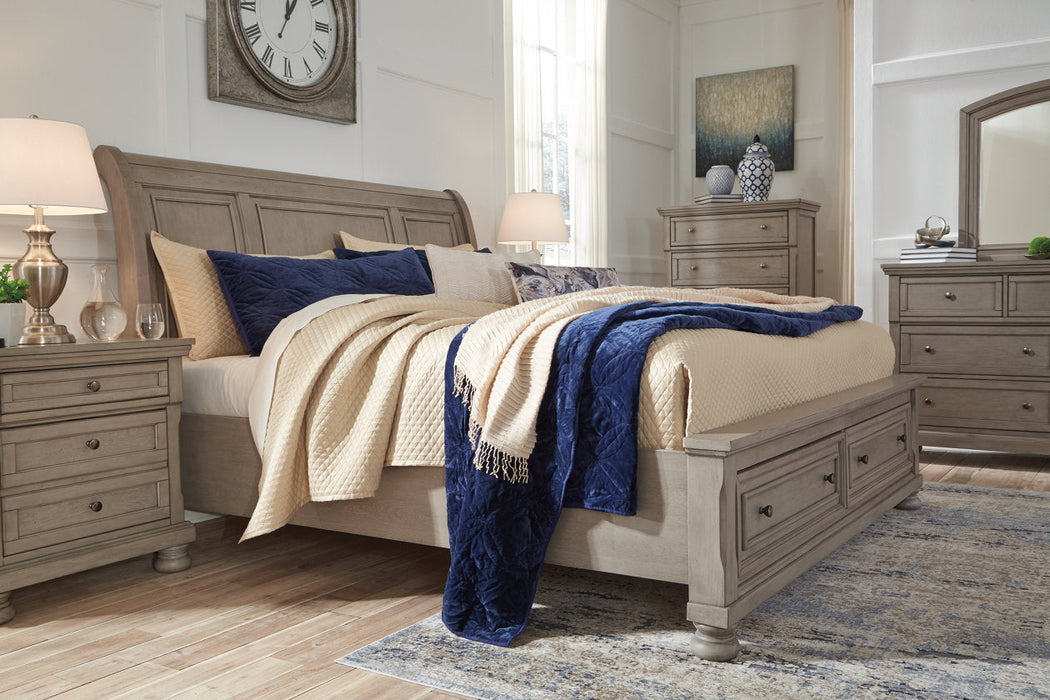 Lettner Light Gray Queen Sleigh Bed with 2 Storage Drawers - SET | B733-77 | B733-98 | B733-74 - Vega Furniture