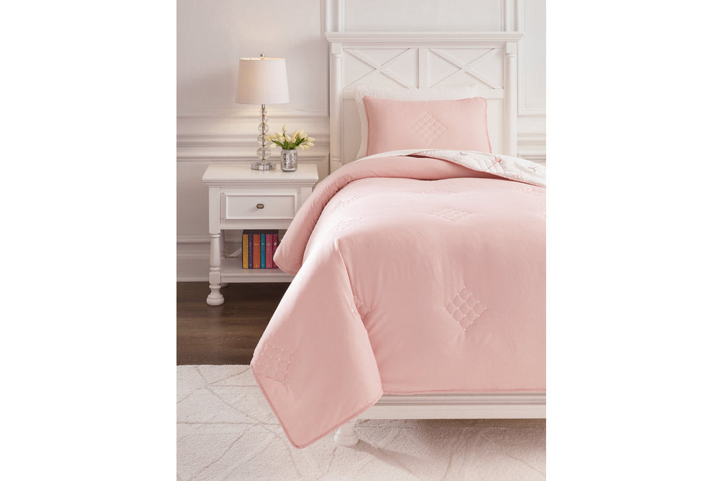 Lexann Pink/White/Gray Twin Comforter Set - Q901001T - Vega Furniture