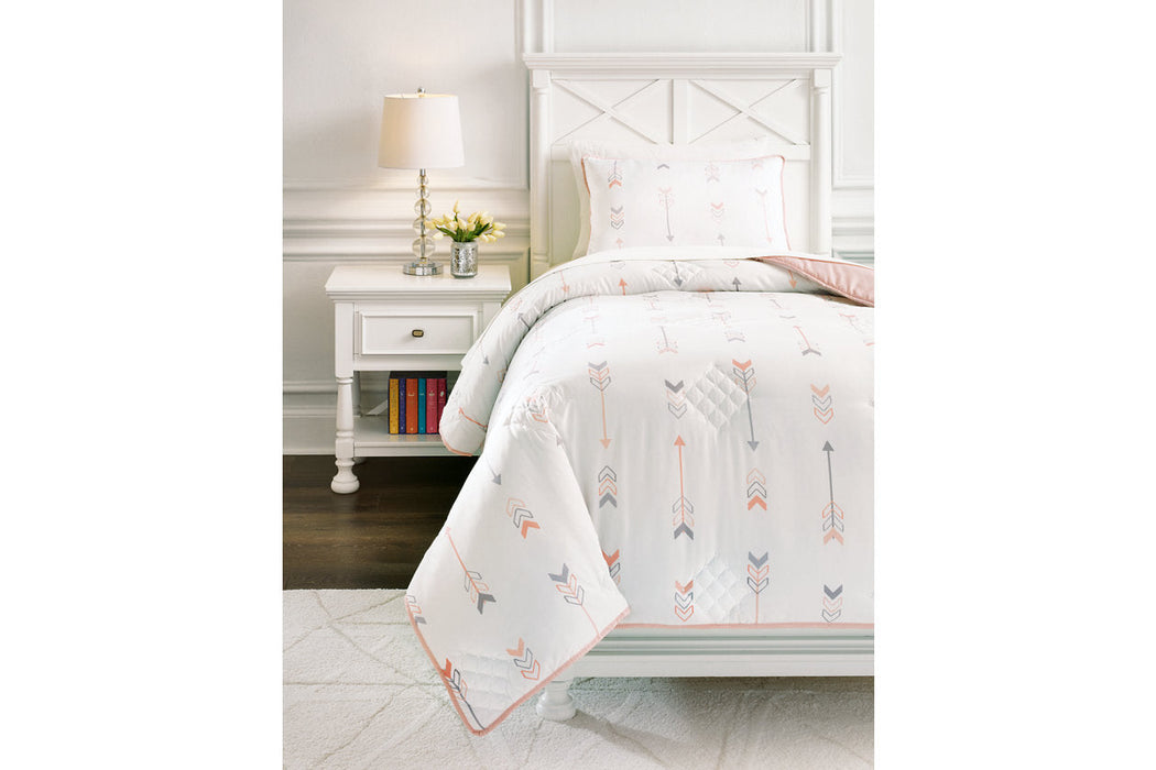 Lexann Pink/White/Gray Twin Comforter Set - Q901001T - Vega Furniture