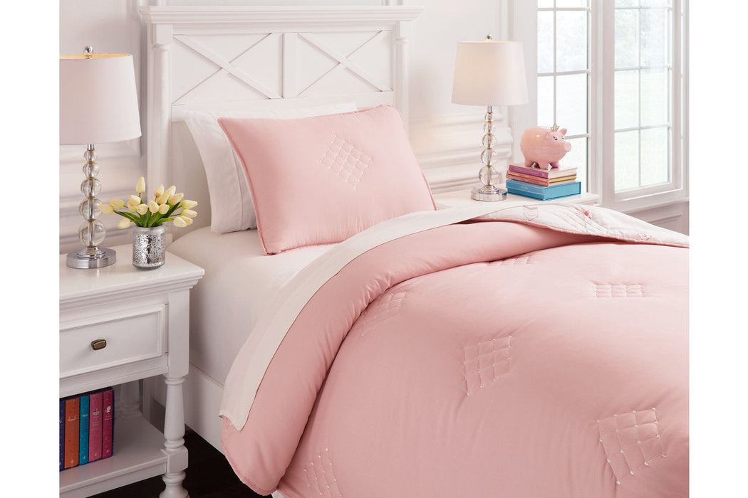 Lexann Pink/White/Gray Twin Comforter Set - Q901001T - Vega Furniture