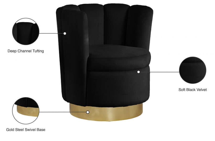 Lily Black Velvet Accent Chair - 578Black - Vega Furniture