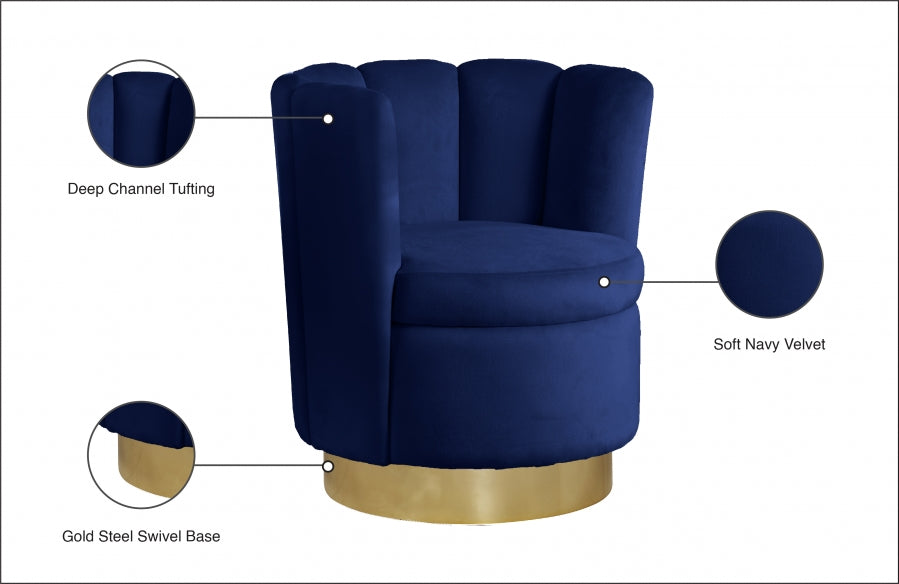 Lily Blue Velvet Accent Chair - 578Navy - Vega Furniture