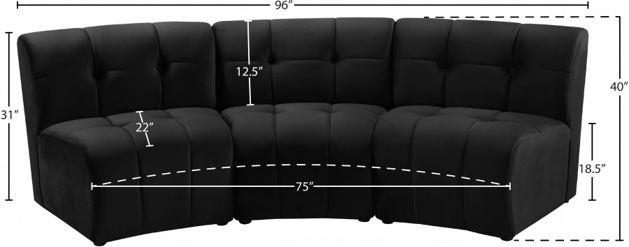 Limitless Black Modular Velvet Sofa - 645Black-3PC - Vega Furniture