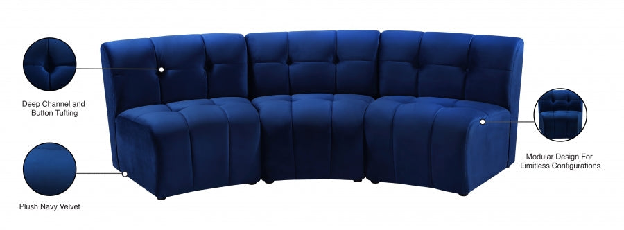 Limitless Blue Modular Velvet Sofa - 645Navy-3PC - Vega Furniture