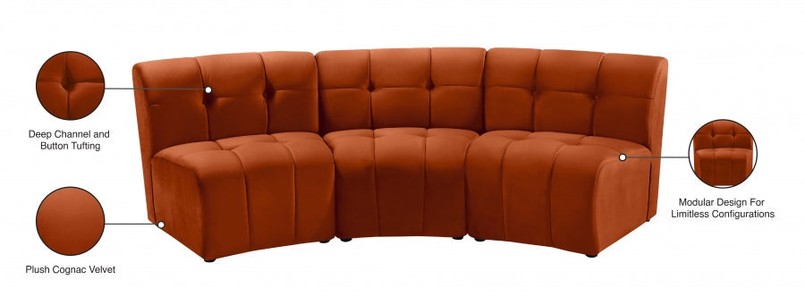 Limitless Cognac Modular Velvet Sofa - 645Cognac-3PC - Vega Furniture