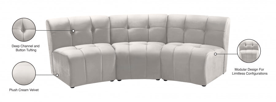 Limitless Cream Modular Velvet Sofa - 645Cream-3PC - Vega Furniture