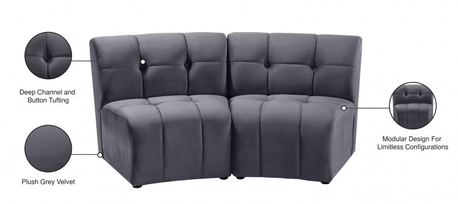 Limitless Grey Modular Velvet Loveseat - 645Grey-2PC - Vega Furniture