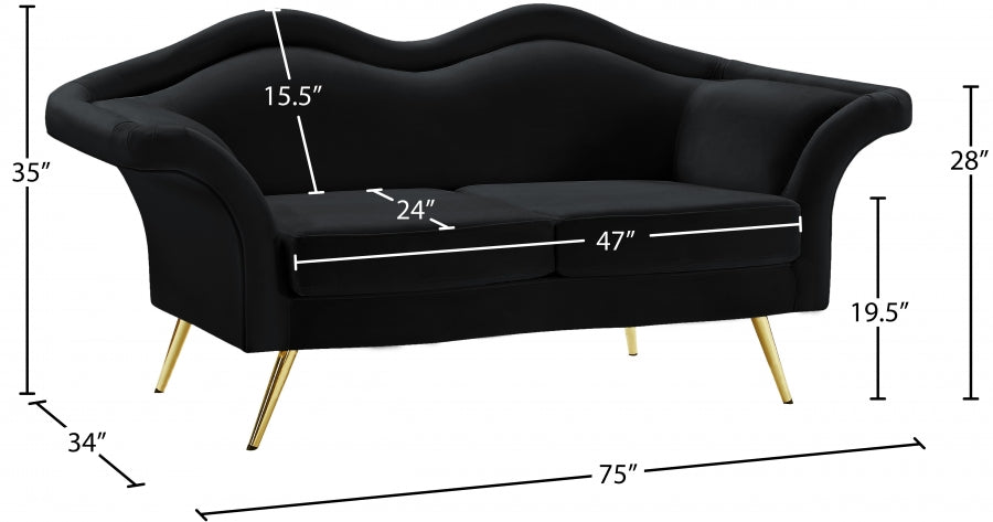 Lips Black Velvet Loveseat - 607Black-L - Vega Furniture